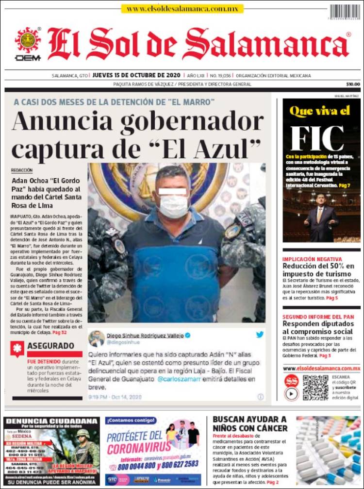 Portada de El Sol de Salamanca (Mexique)