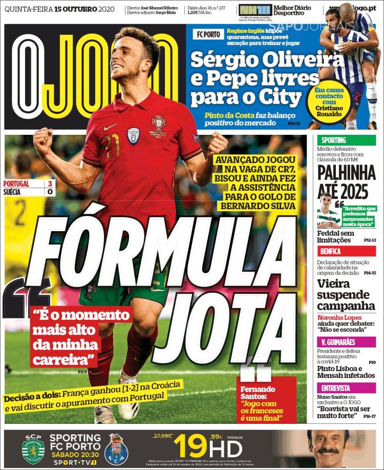 Portada de O Jogo (Portugal)