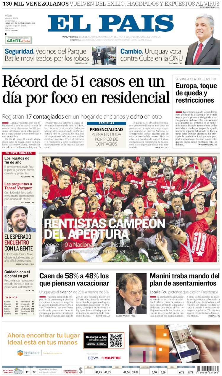 Portada de El País (Uruguay)