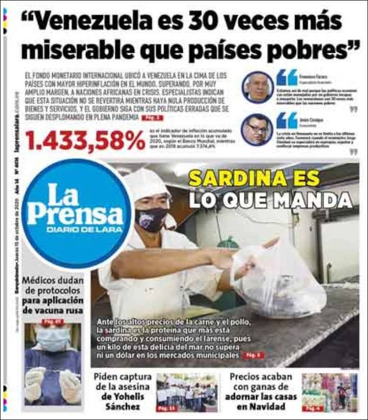 Portada de La Prensa de Lara (Venezuela)