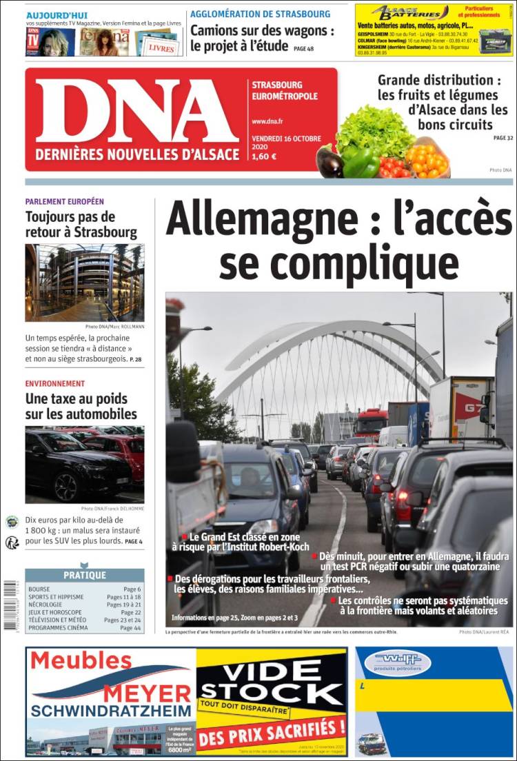 Portada de Les Dernières Nouvelles d'Alsace (Francia)