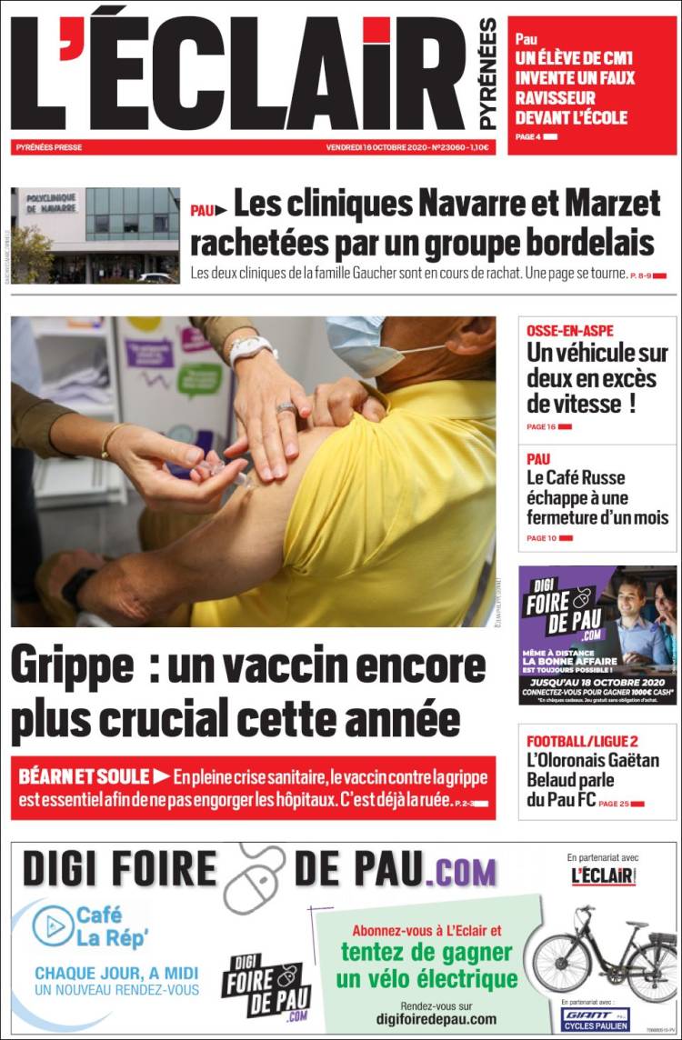 Portada de L'Eclair des Pyrénées (France)