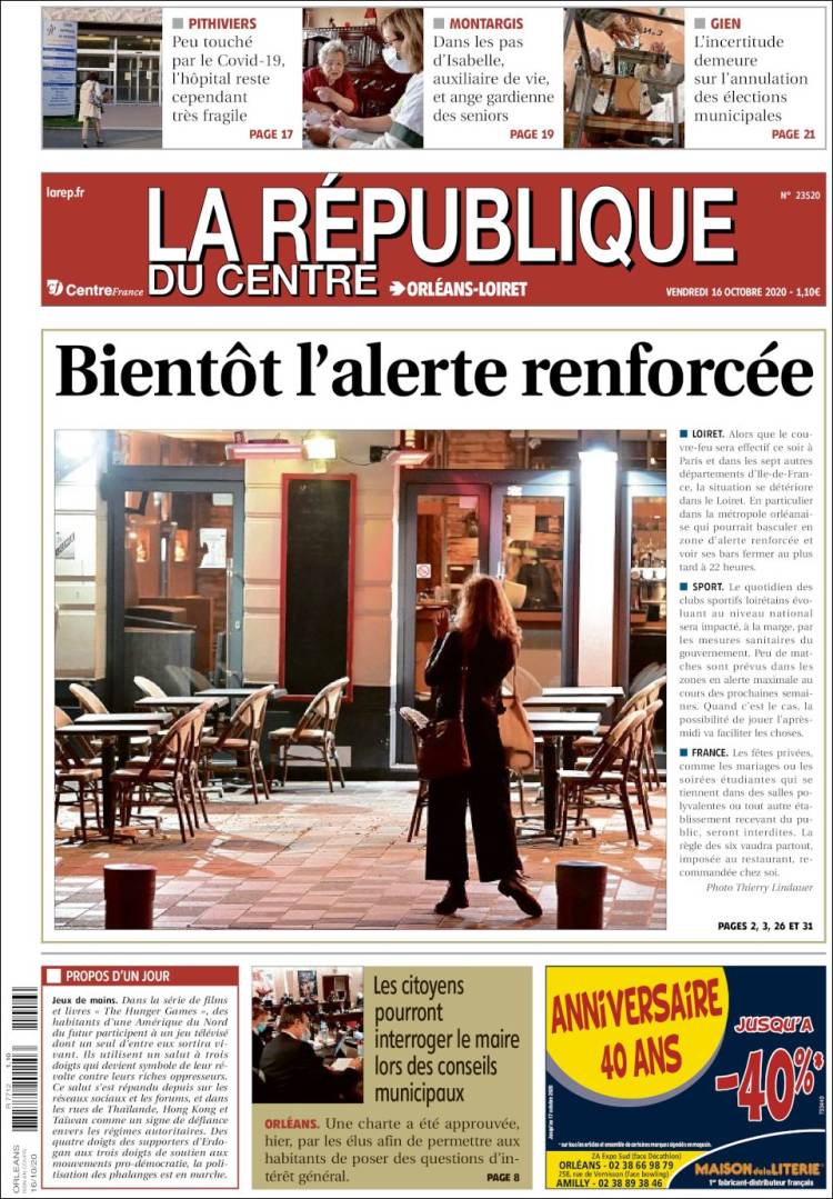 Portada de La République du Centre (France)