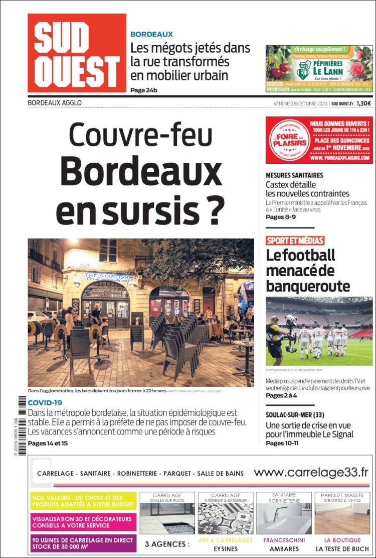 Portada de Sud Ouest (Francia)