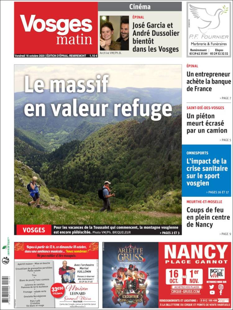 Portada de Vosges Matin (Francia)