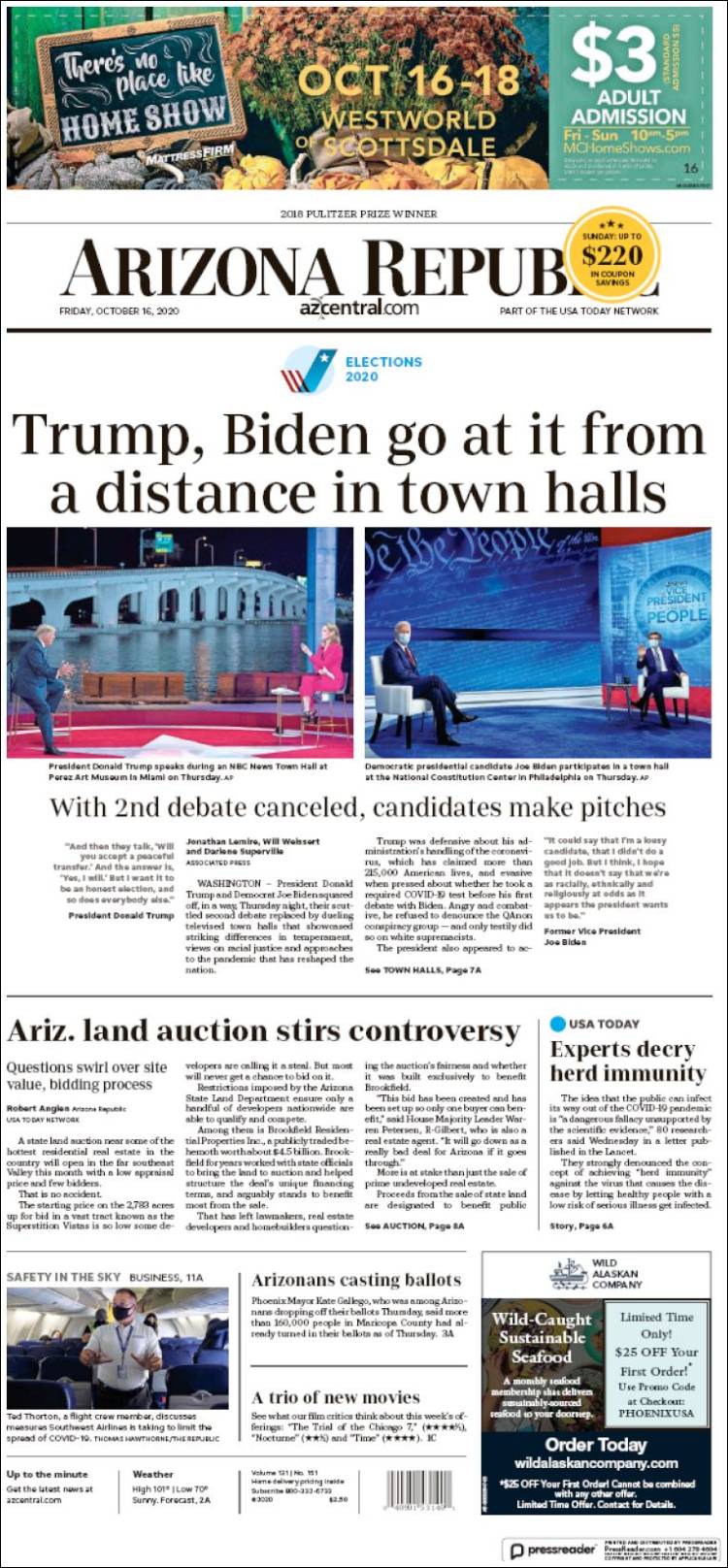 Portada de Arizona Republic News (USA)