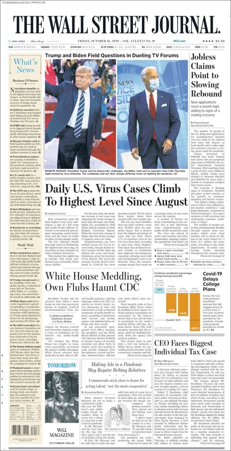 Portada de Wall Street Journal (USA)