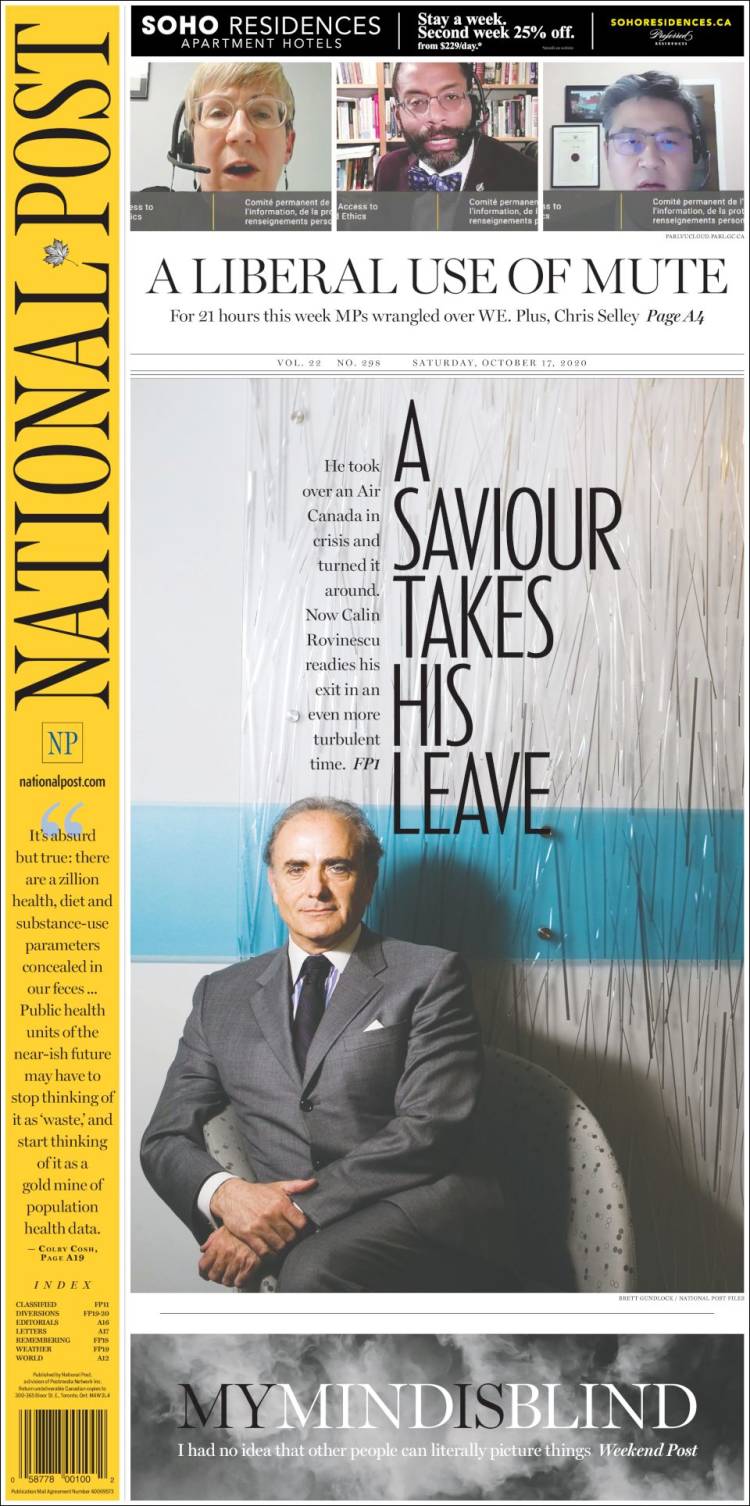 Portada de The National Post (Canadá)