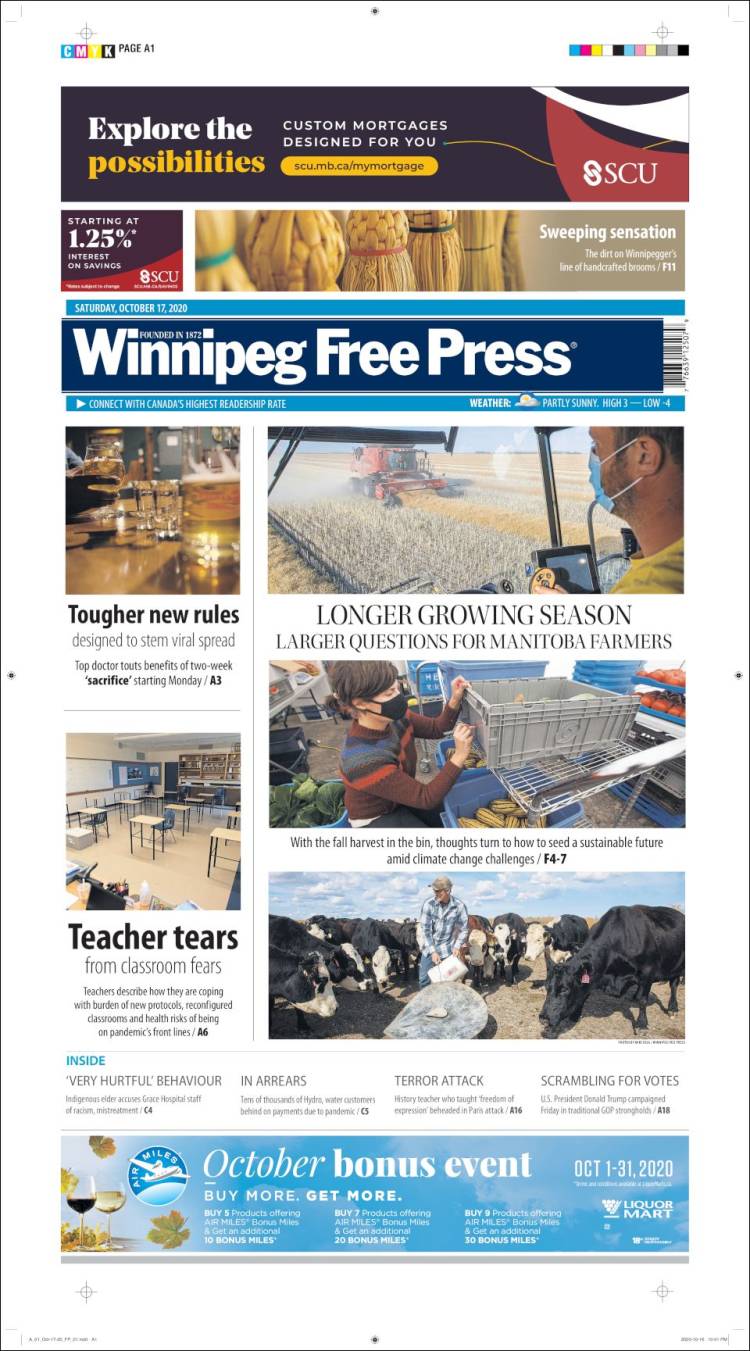 Portada de Winnipeg Free Press (Canadá)