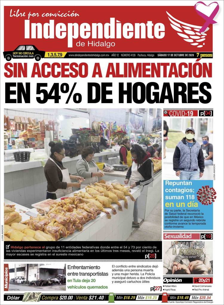 Portada de El Independiente de Hidalgo (México)