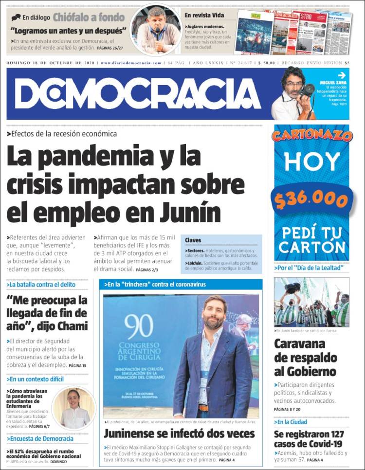 Portada de Diario Democracia (Argentina)