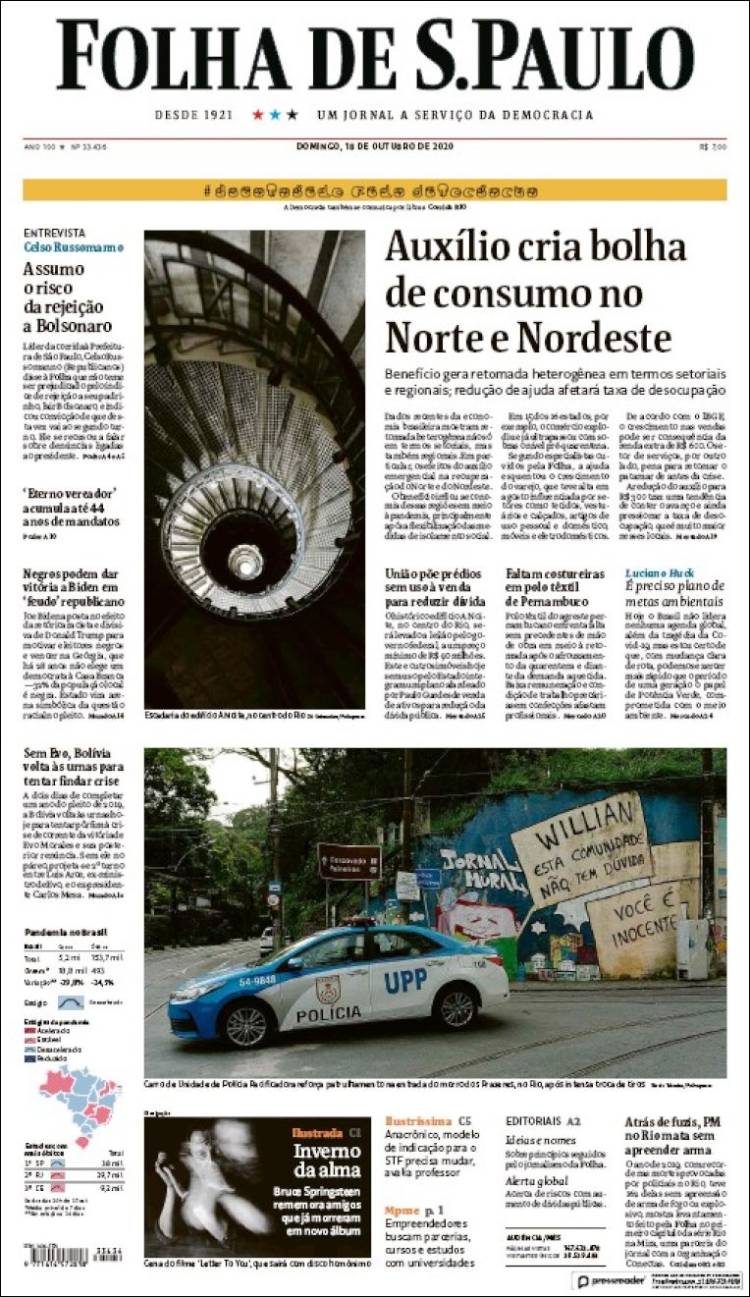 Portada de Folha de São Paulo (Brasil)