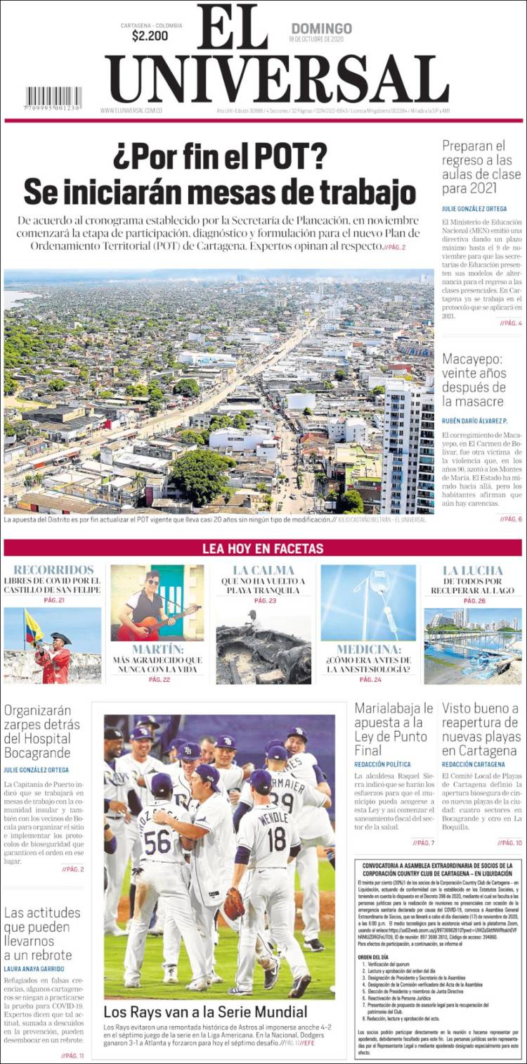 Portada de El Universal (Colombia)