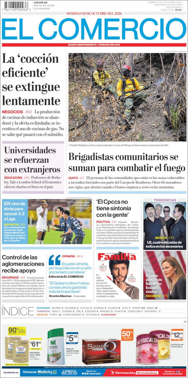 Portada de El Comercio (Ecuador)