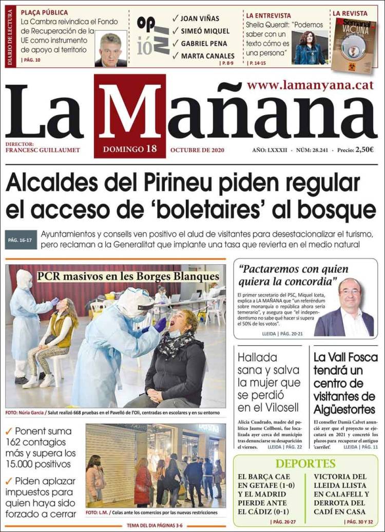 Portada de La Mañana - Diari de Ponent (Espa&ntilde;a)