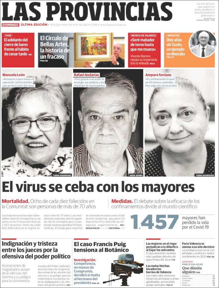 Portada de Las Provincias (Espa&ntilde;a)