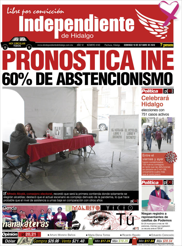 Portada de El Independiente de Hidalgo (M&eacute;xico)