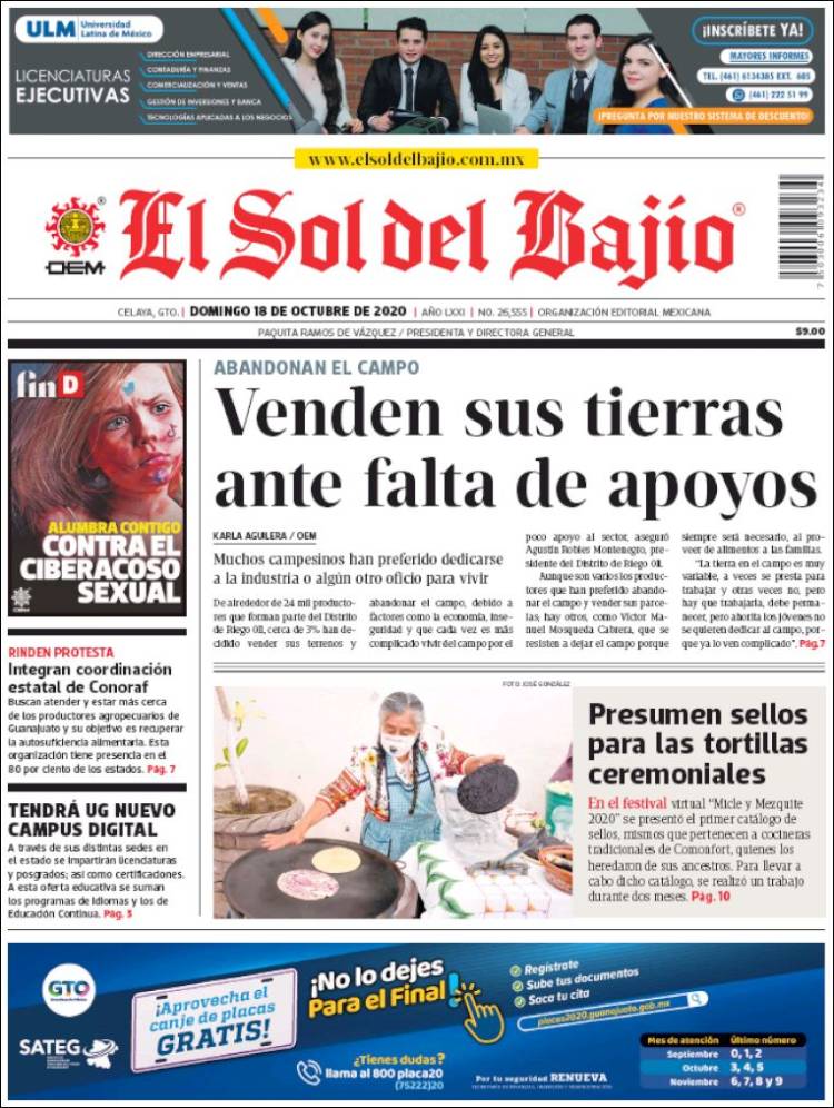 Portada de El Sol del Bajio (M&eacute;xico)