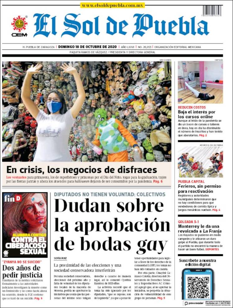 Portada de El Sol de Puebla (M&eacute;xico)