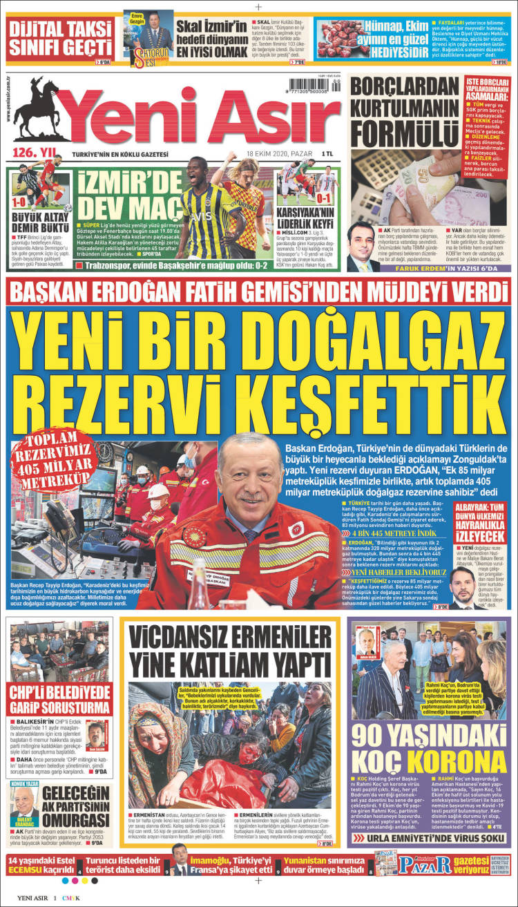 Portada de Yeni Asır (Turqu&iacute;a)