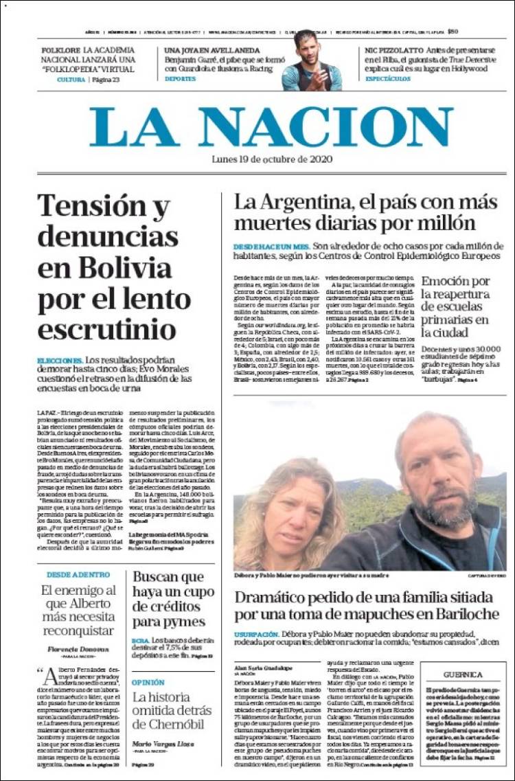 Portada de La Nación (Argentina)