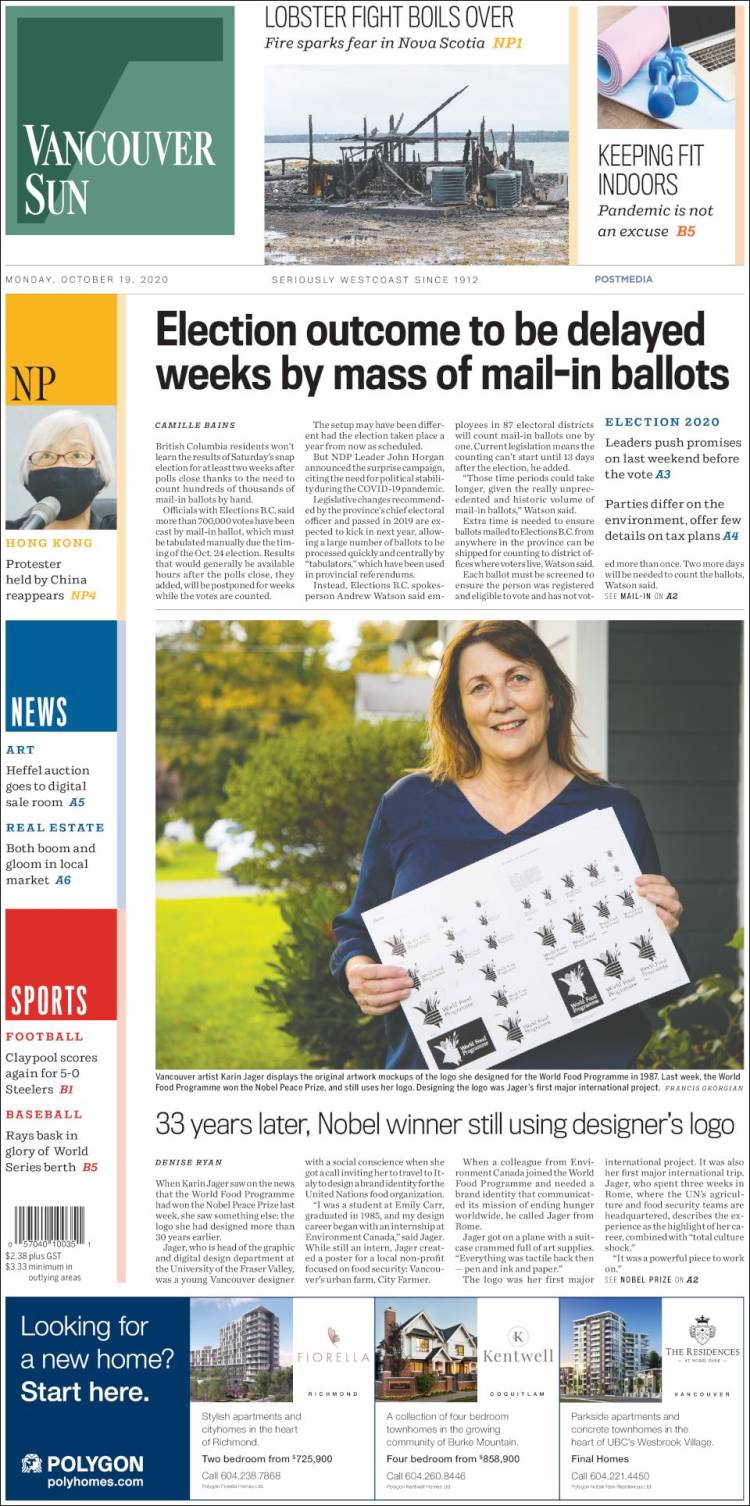 Portada de The Vancouver Sun (Canad&aacute;)