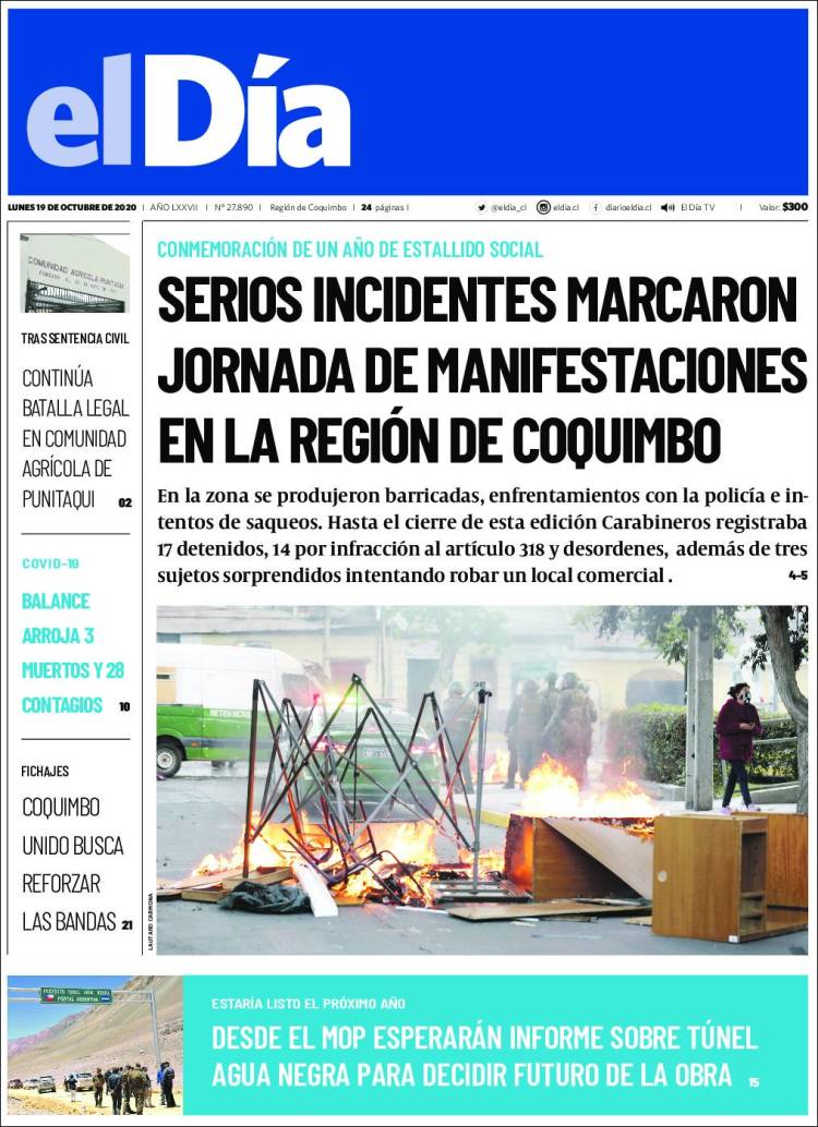 Portada de El Día (Chile)