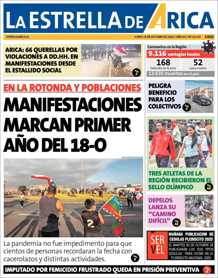 Portada de La Estrella de Arica (Chile)