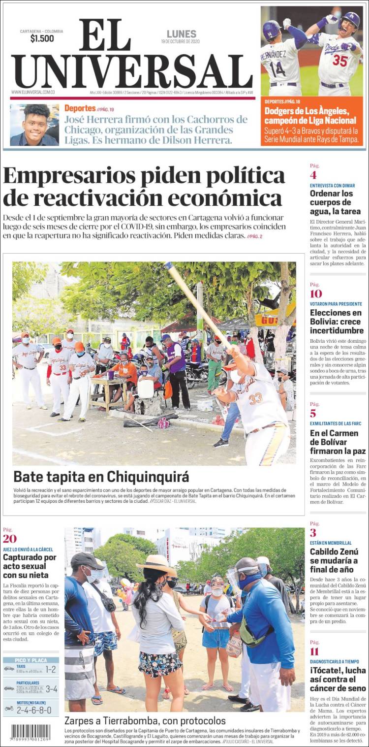 Portada de El Universal (Colombia)