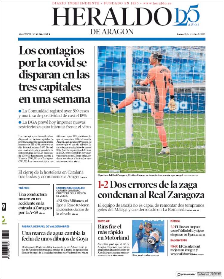 Portada de Heraldo de Aragón (Espa&ntilde;a)