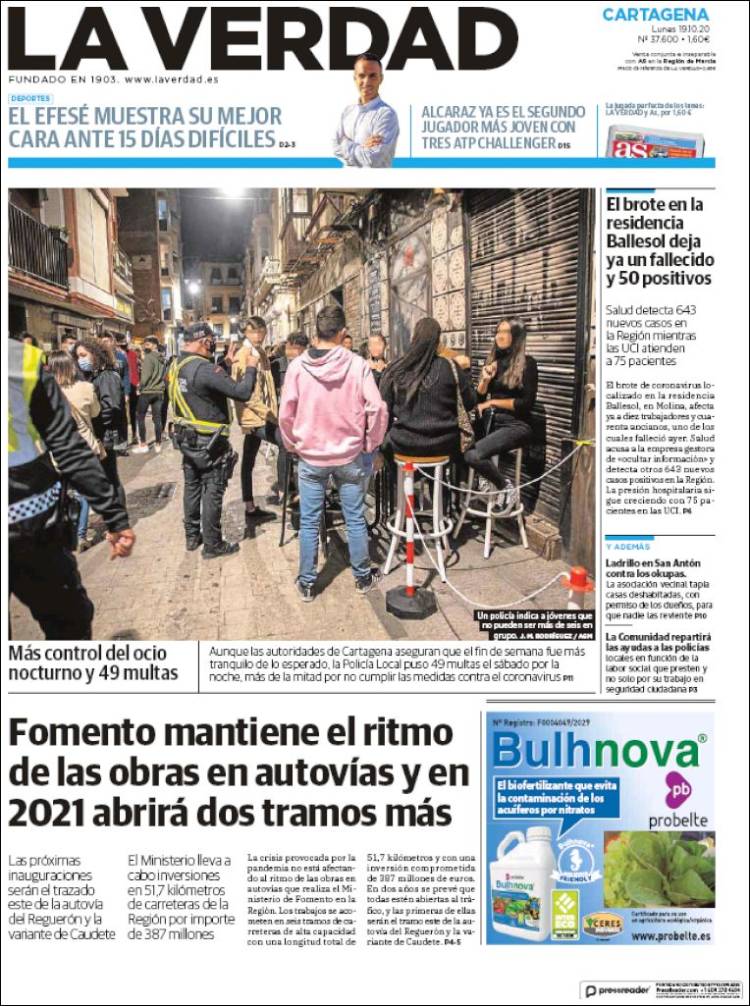 Portada de La Verdad de Cartagena (Espa&ntilde;a)