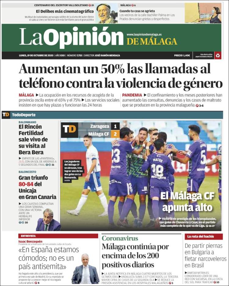 Portada de La Opinión de Málaga (Espa&ntilde;a)