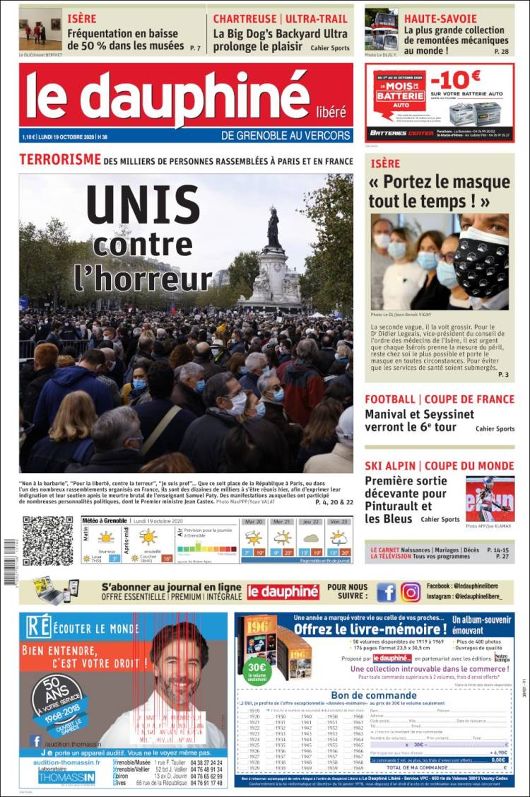 Portada de Le Dauphiné Libéré (Francia)