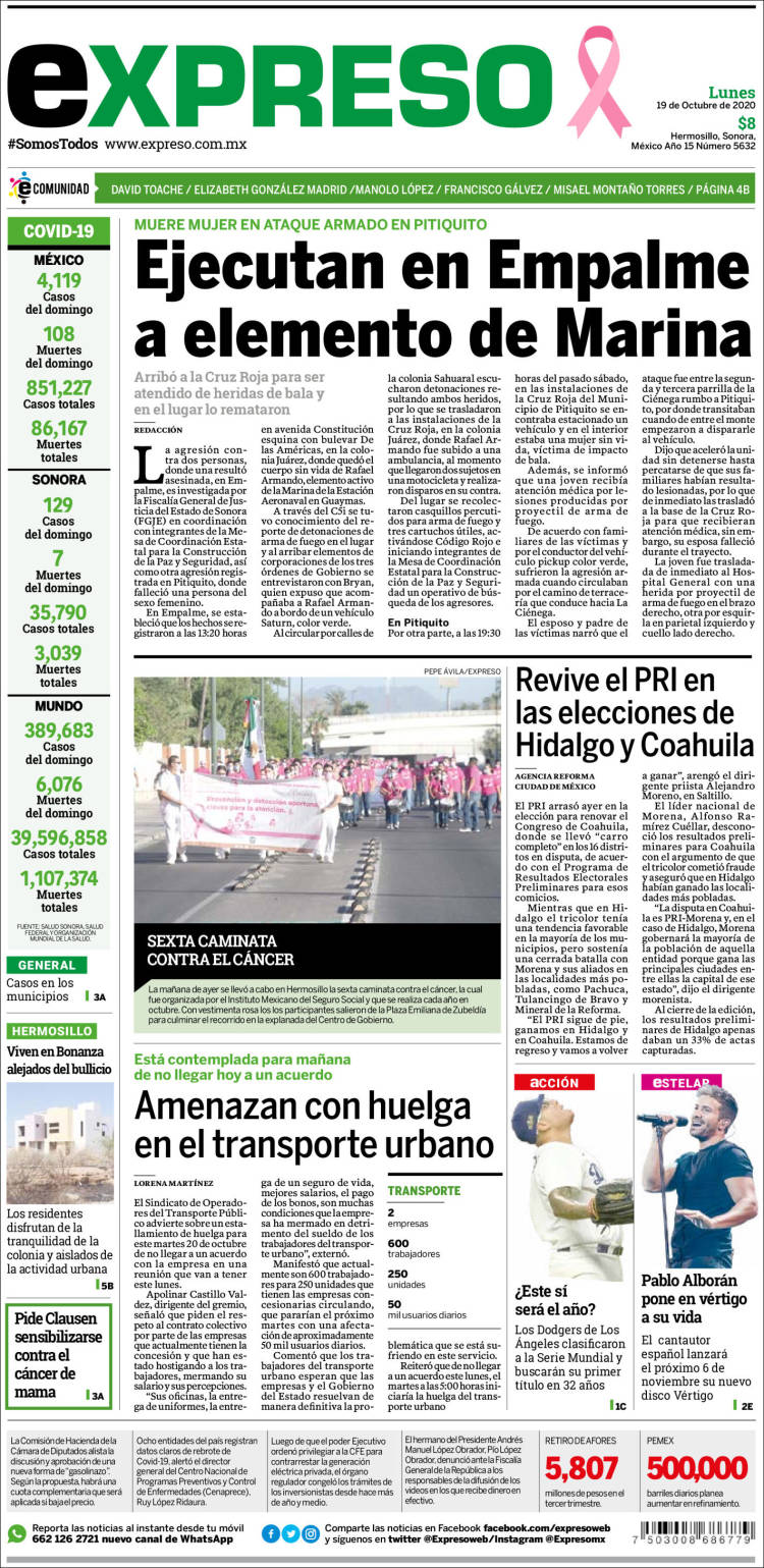 Portada de Expreso (M&eacute;xico)