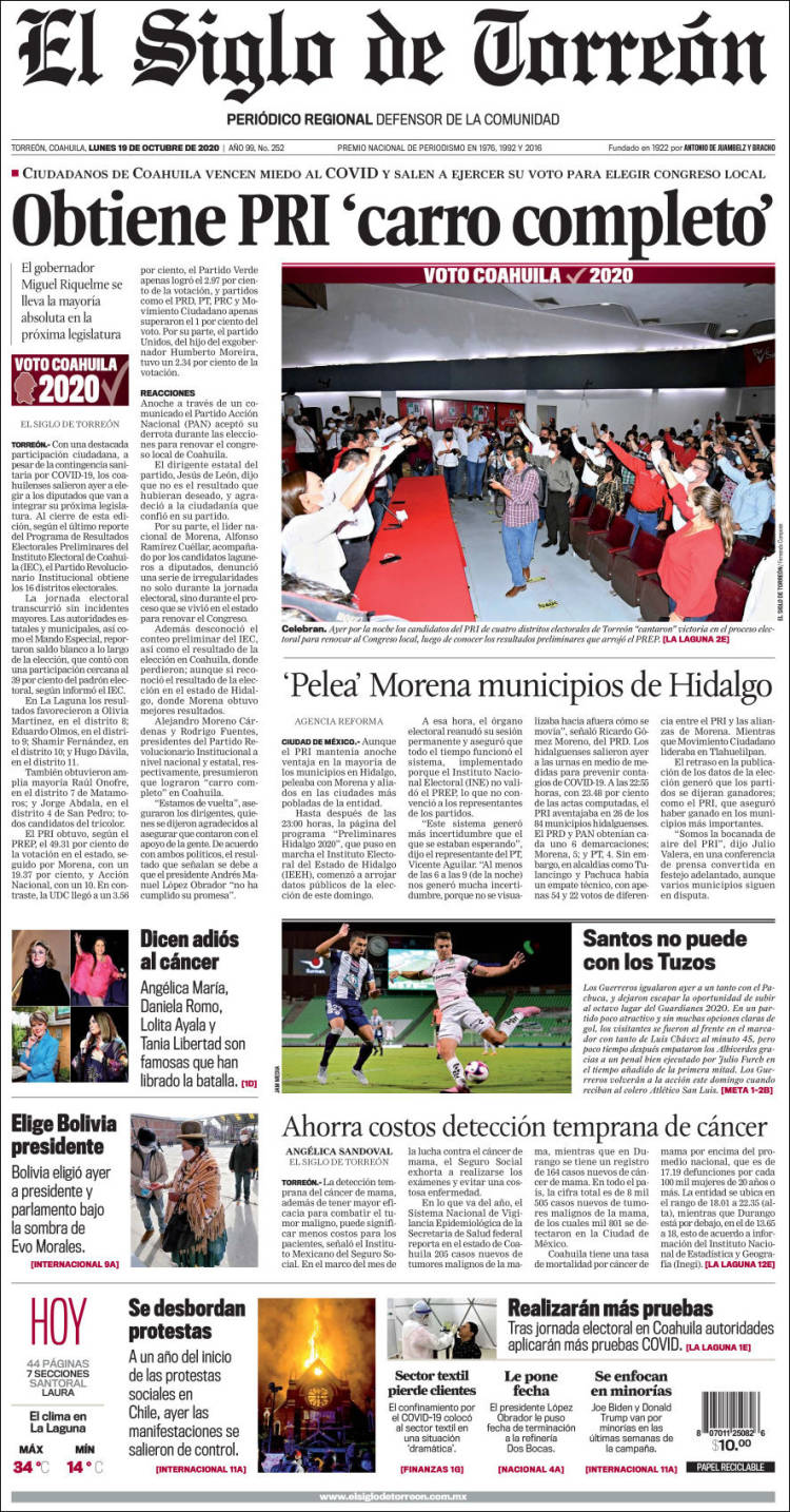 Portada de El Siglo de Torreon (M&eacute;xico)