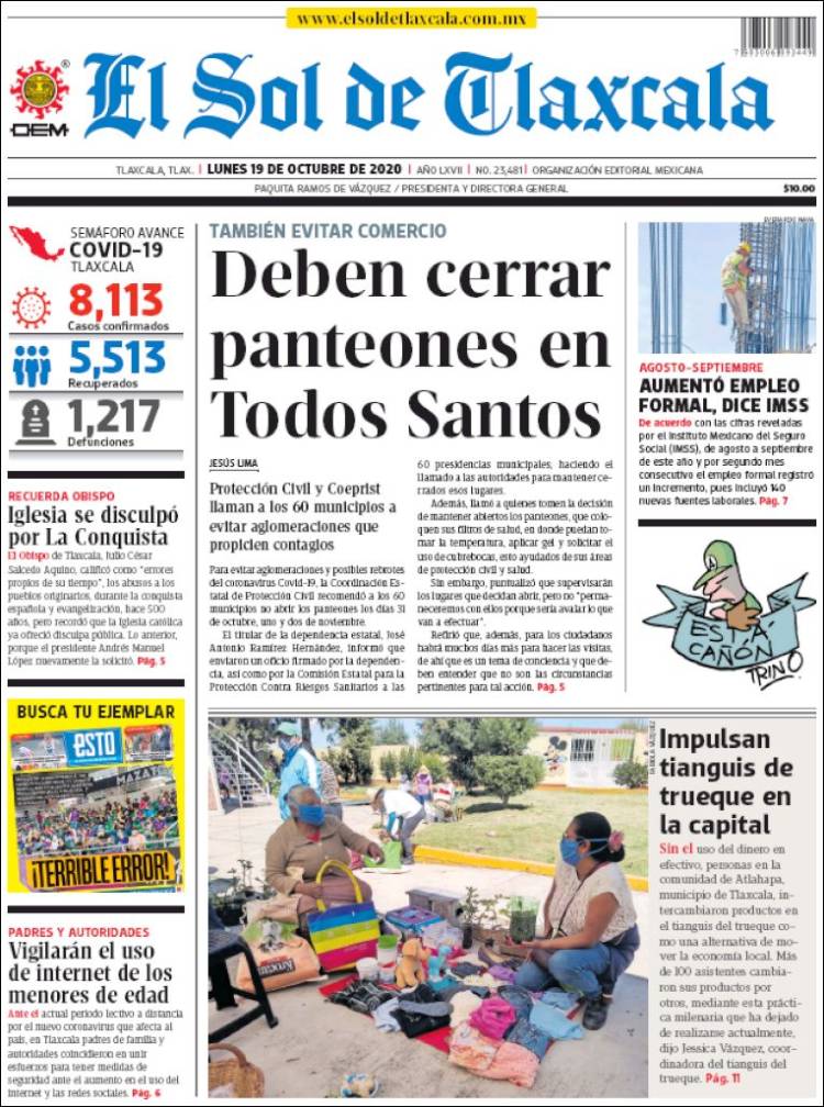 Portada de El Sol de Tlaxcala (M&eacute;xico)