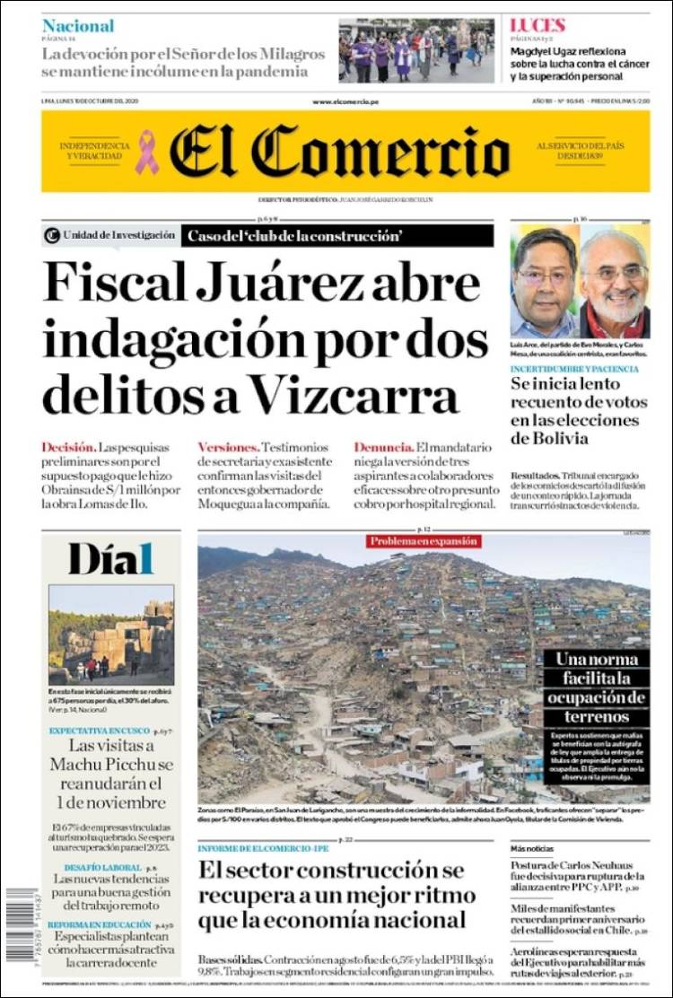 Portada de El Comercio (Per&uacute;)