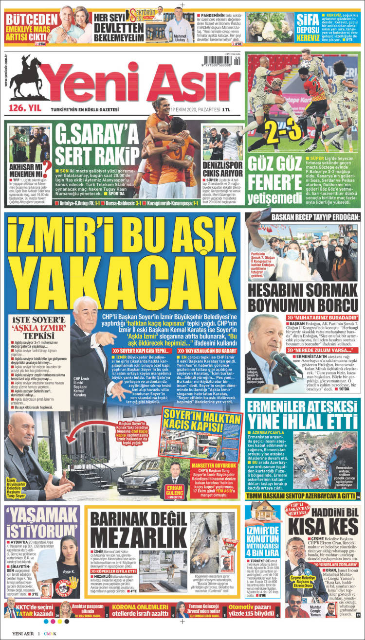 Portada de Yeni Asır (Turqu&iacute;a)