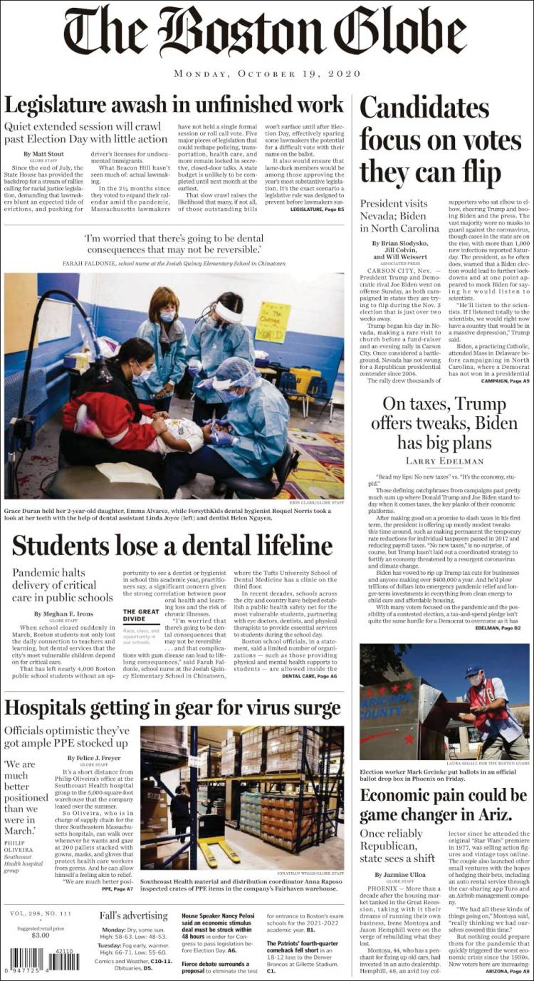 Portada de Boston Globe (USA)