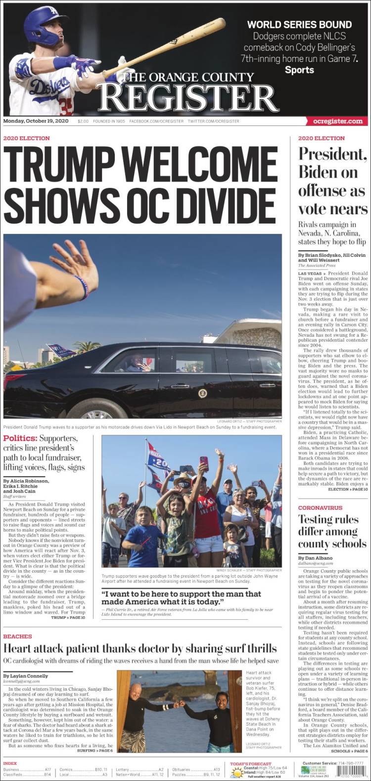 Portada de The Orange County Register (USA)