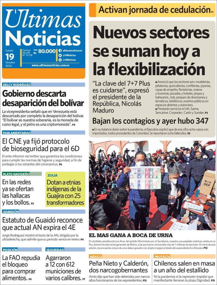 Portada de Últimas Noticias (Venezuela)