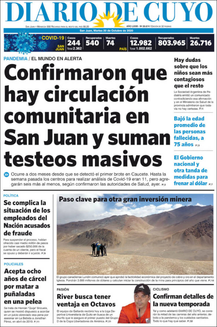 Portada de Diario de Cuyo (Argentina)