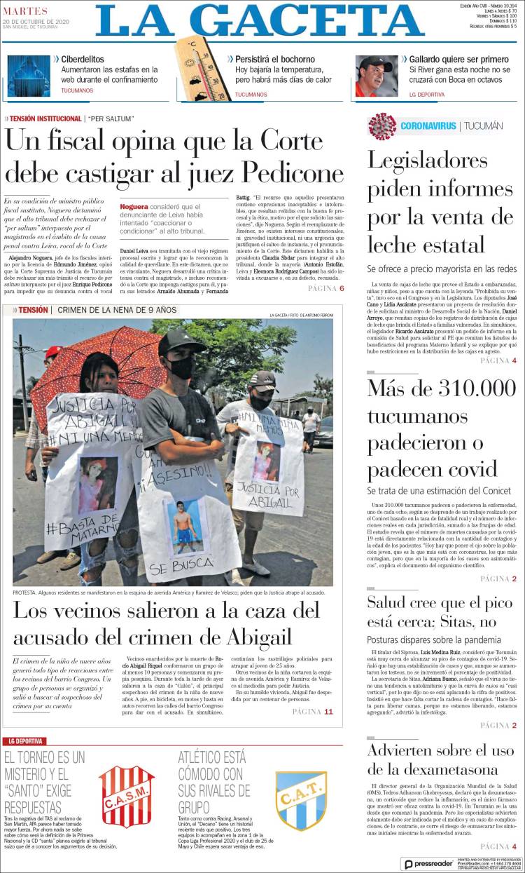 Portada de La Gaceta (Argentina)