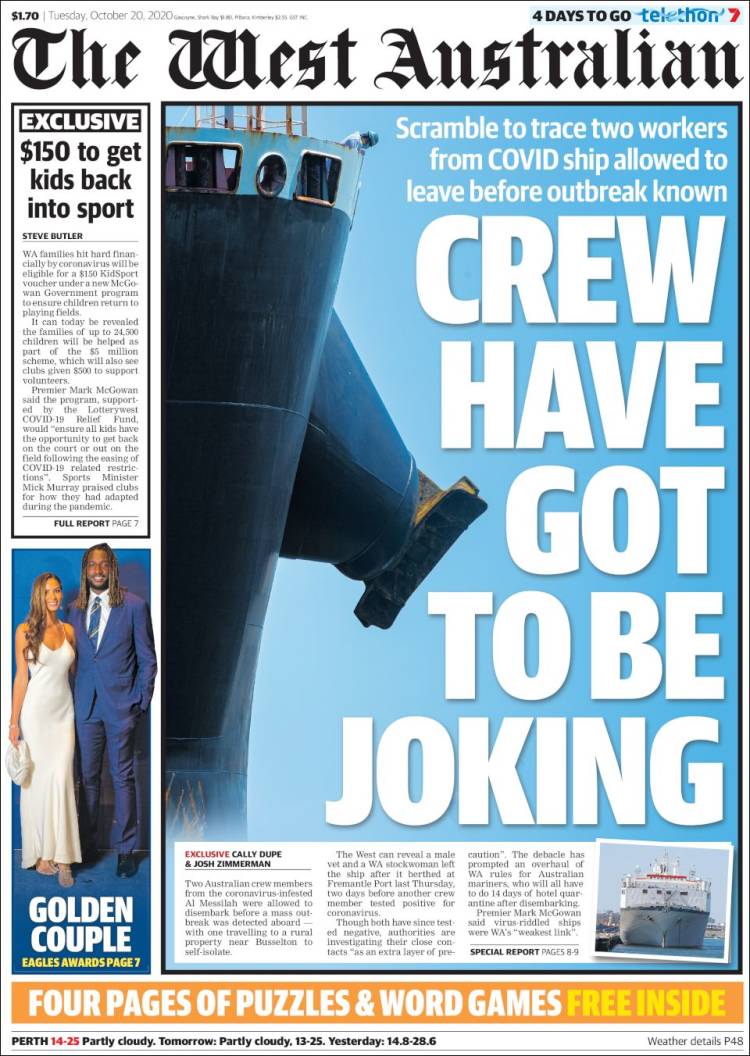 Portada de The West Australian (Australia)