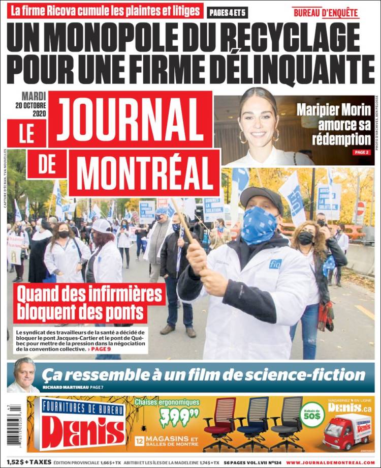 Portada de Le Journal de Montréal (Canada)