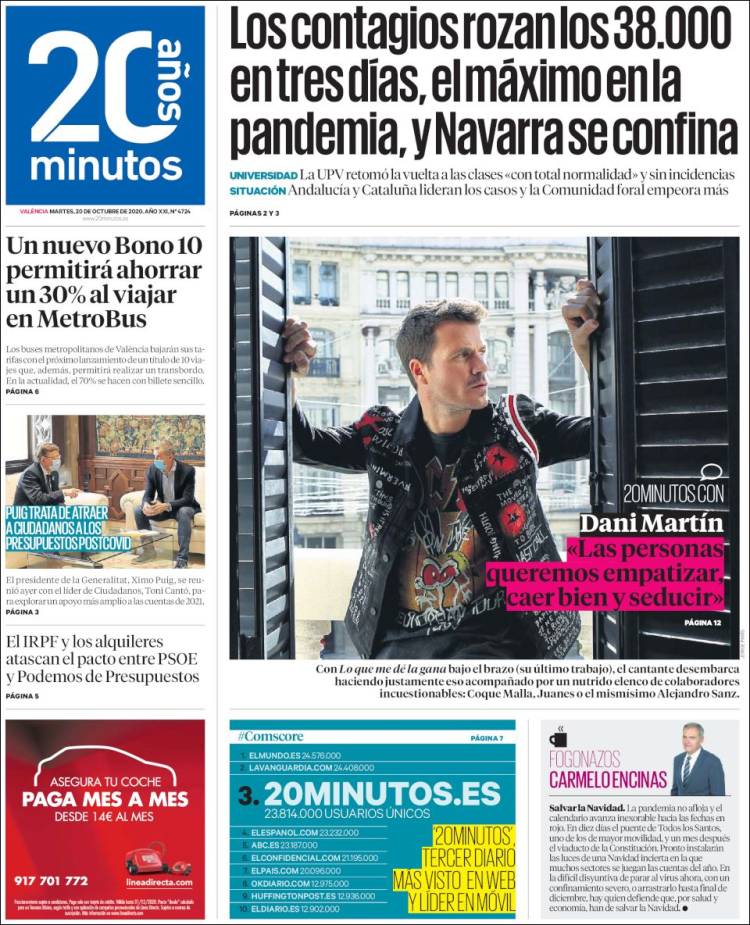Portada de 20 Minutos - Valencia (Espa&ntilde;a)