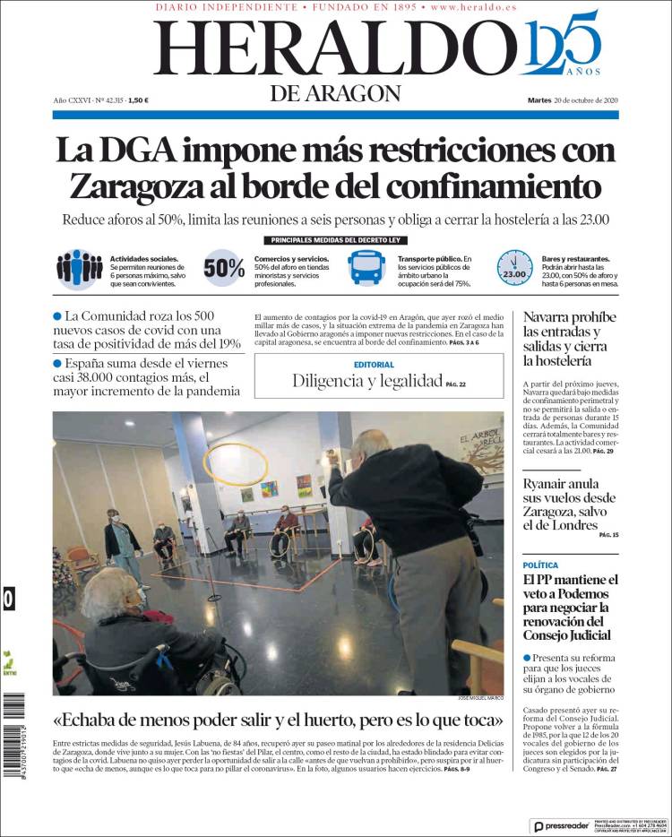 Portada de Heraldo de Aragón (Espa&ntilde;a)