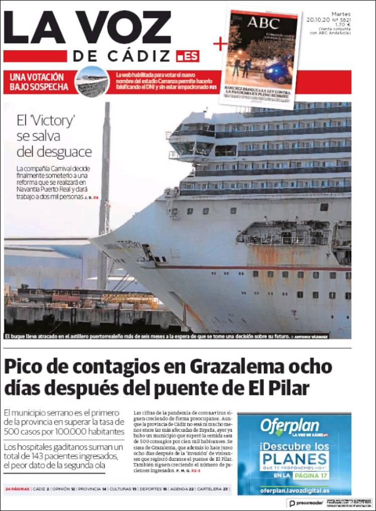 Portada de La Voz de Cádiz (Espa&ntilde;a)