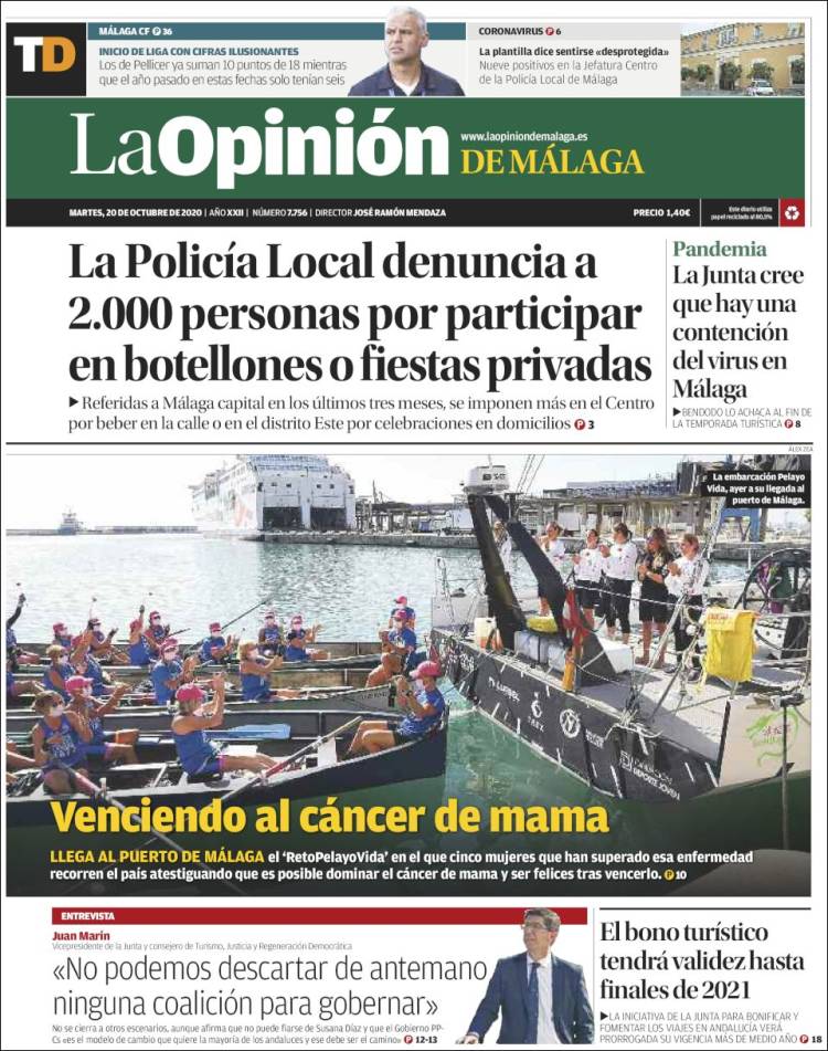 Portada de La Opinión de Málaga (Espa&ntilde;a)