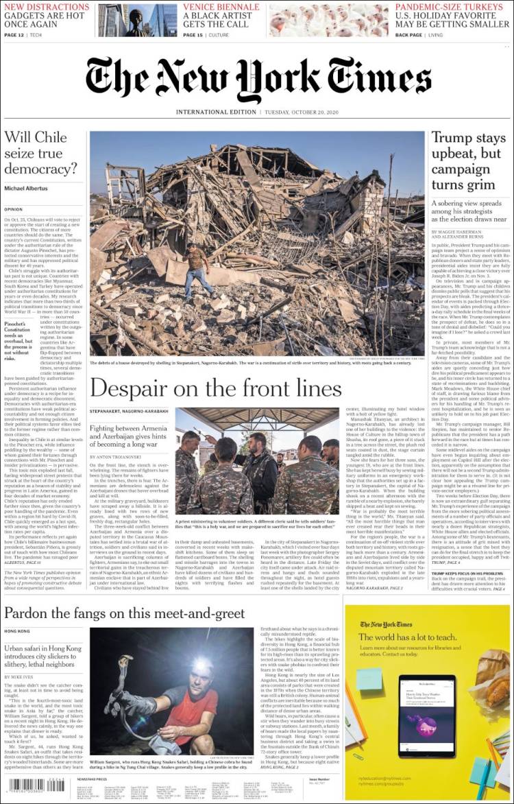 Portada de International New York Times (Europa)